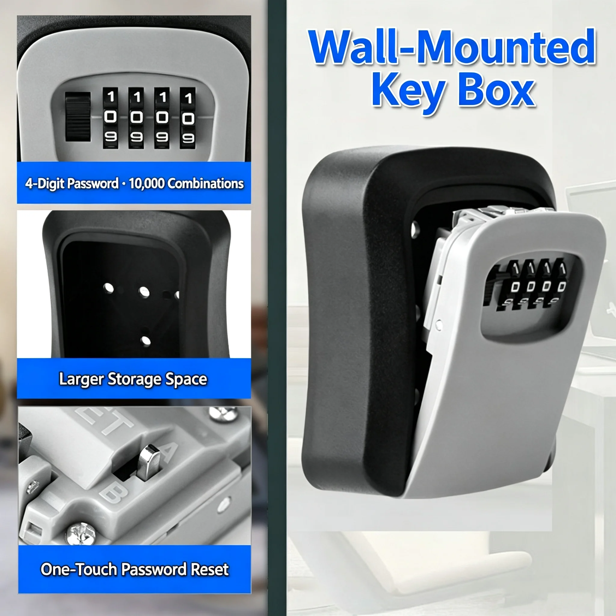 Key Lock Box for Outside Durable Password Lock Box for House Key Wall Mount Key Lock Box Resettable Code Emergency Key Lockbox