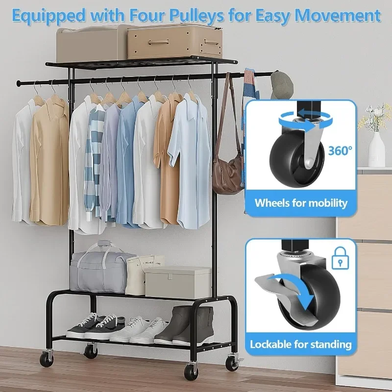 Clothing Rack with Strong Bearing Capacity for Hanging Clothes Multi-functional Wardrobe with Retractable Clothes Rods