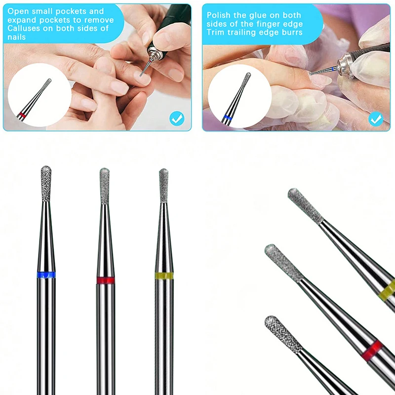 3 unids/set brocas para uñas forma de lágrima cabezal de molienda limpio corindón acero de tungsteno cutícula eléctrica detalle limpio para manicura