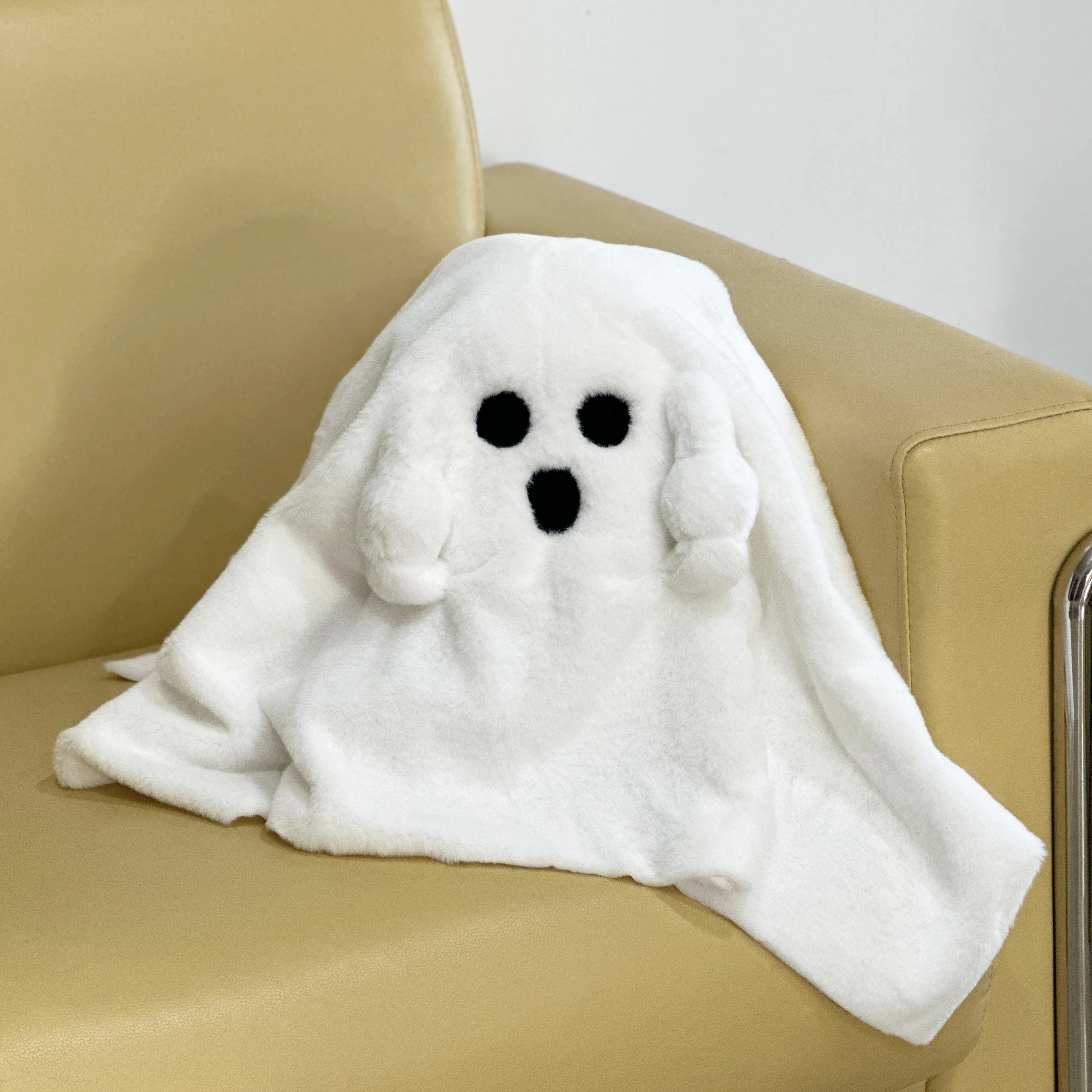 Gus the Ghost with Pumpkin Pillow Creative Ghost with Middle Finger Upright Original Plush Doll Gift, Room Decoration Pillow