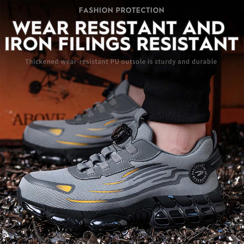

Rotating Button New Safety Shoes Men Anti-smash Anti-puncture Work Shoes Fashion Men Sport Shoes Security Protective Boots Men