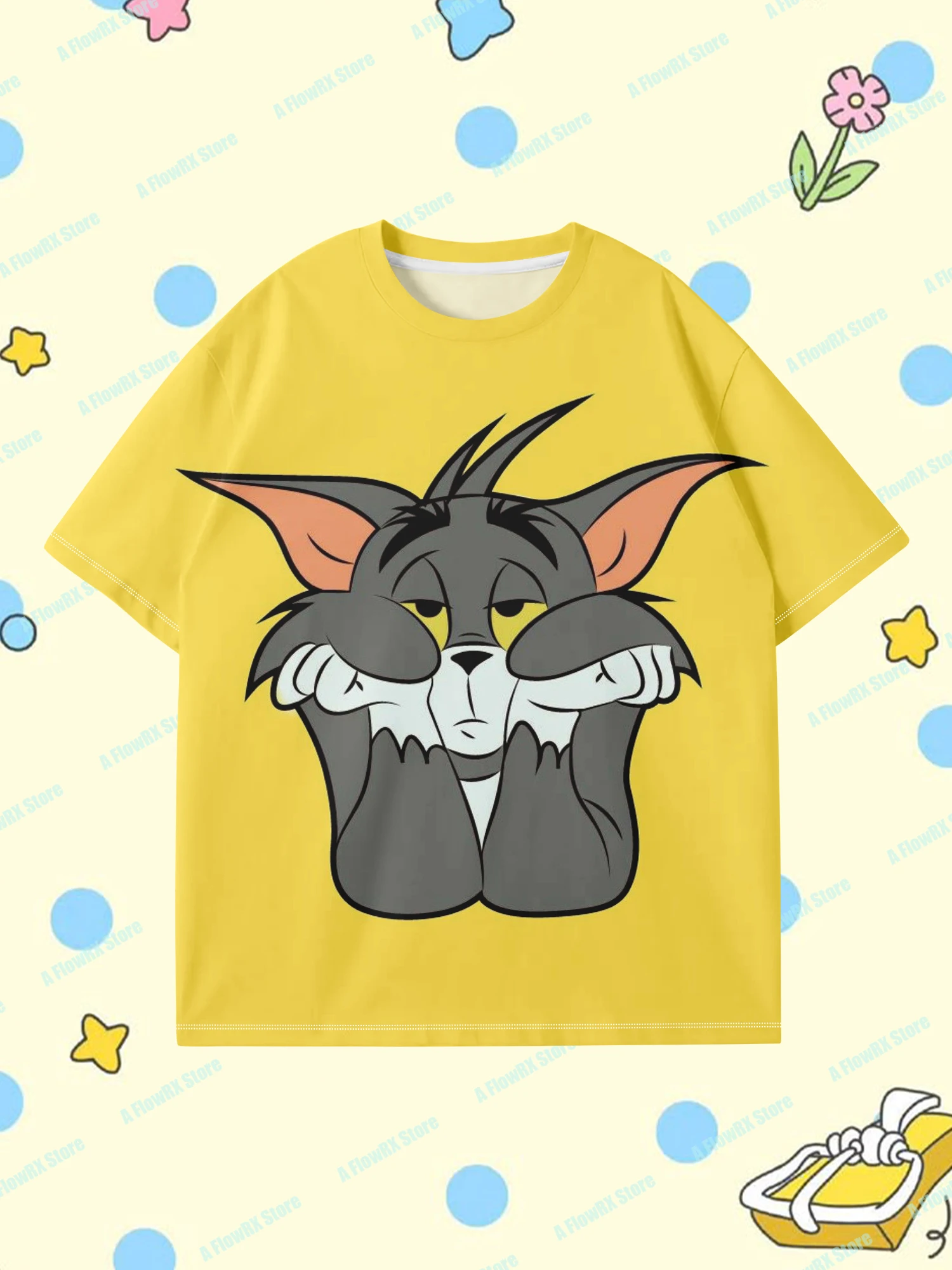 تي شيرت TOM and JERRY مطبوع ثلاثي الأبعاد مثالي للاستخدام في الهواء الطلق مناسب للرجال والنساء والكبار والأطفال في الصيف ومريح