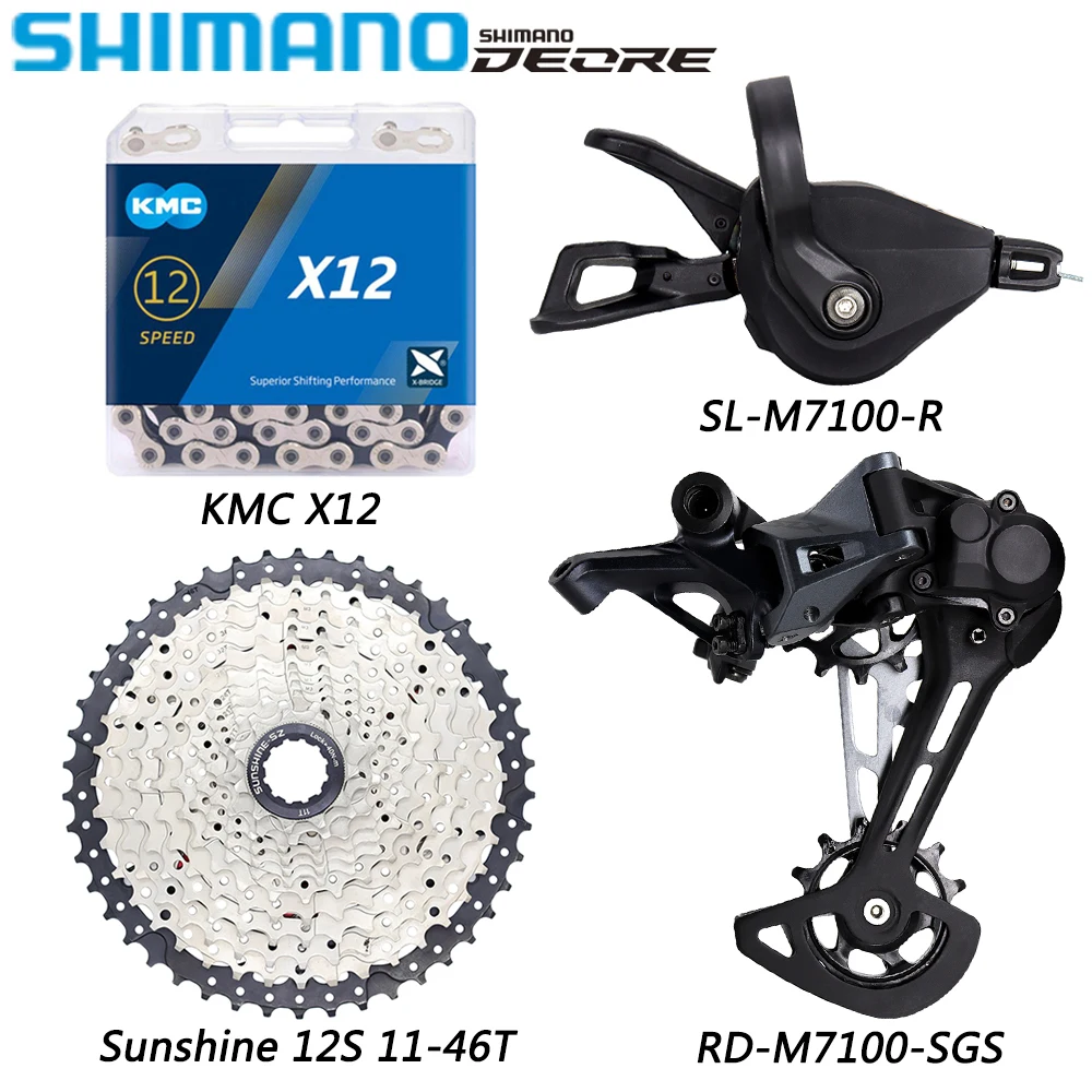 

SHIMANO SLX M7100 Groupset for MTB Bike 1X12 Speed Derailleurs KMC X12 Chain Sunshine 12S 46T/50T/52T Cassette Bicycle Parts