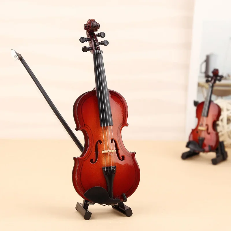 Handmade Wooden Musical Instruments Collection Decorative Ornaments Mini Violin With Support Miniature Model Decoration Gifts