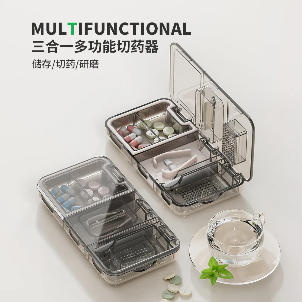 

1PCS Pill Cutter with Grinding Crusher,Travel Medicine Pill Organizer for Pocket Purse To Hold Vitamins Medication Supplements