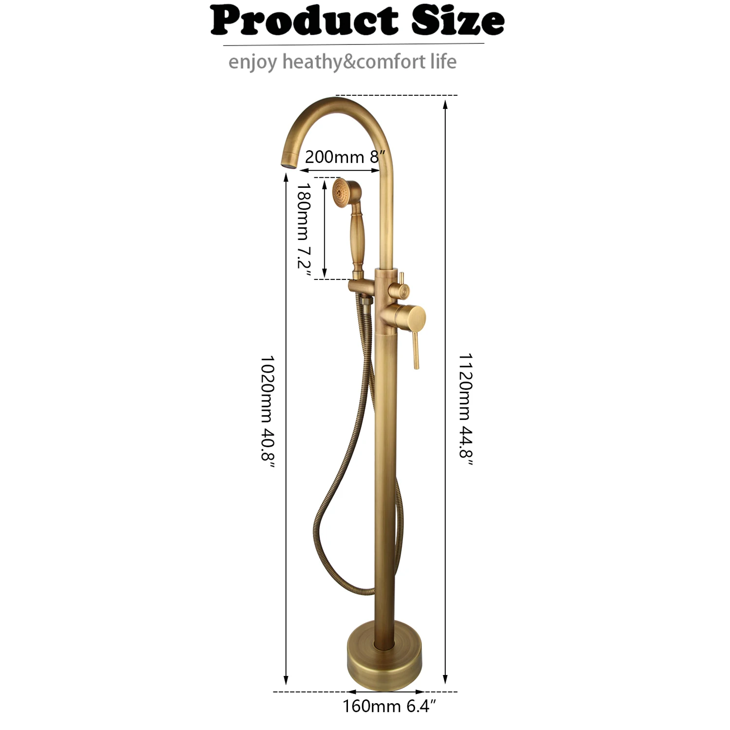 KEMAIDI Antique Brass Bathtub Shower Faucet Set Floor Standing Shower Systerm with 360 Swivel Spout Bathroom Bath Bathtub Mixer