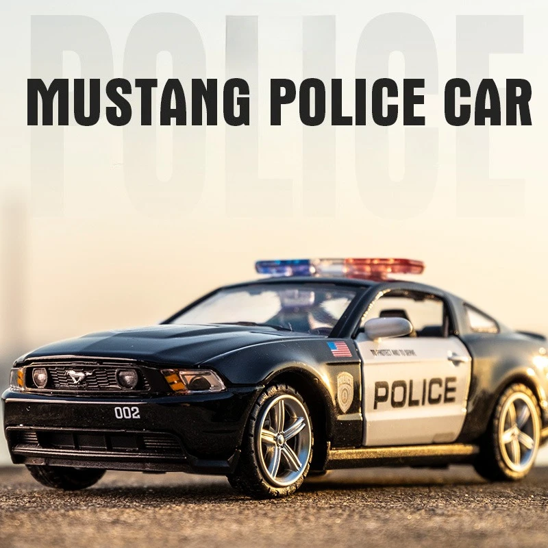 

Моделирование 1:32, масштаб Ford Mustang GT, полицейская машина, модель из сплава, звук и свет, откатный литой игрушечный автомобиль, подарок для мальчика
