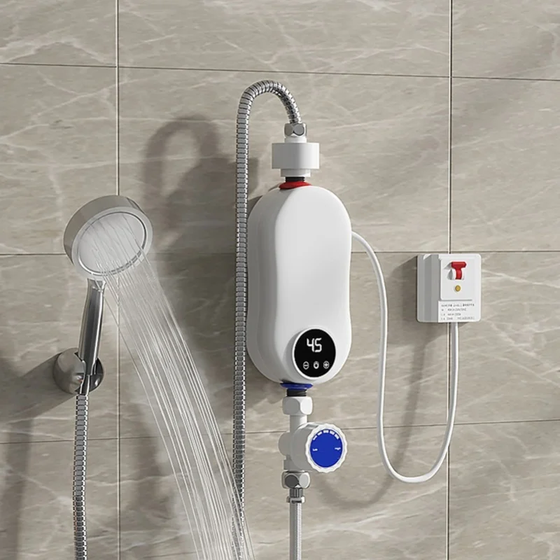 5500W Instant Mini Tankless Water Heater Electric LED Touch Screen 30-55°C Temp Control IPX4 Waterproof Shower Kit Easy Install