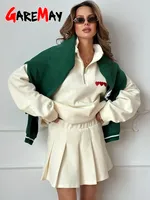 Women's Summer Suit with Skirt Cotton Tracksuit with Zipper Oversize Two-piece Top and Skirt Set Casual Yellow Suit for Women