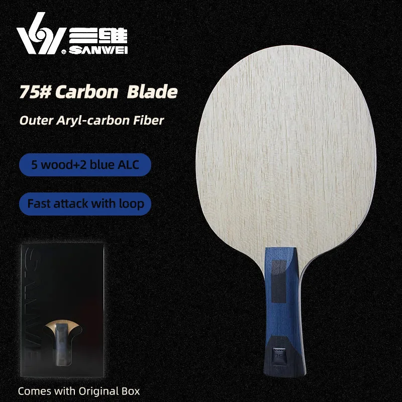 SANWEI 75 ALC Table Tennis Blade Professional 5 Wood 2 Outer ALC Carbon Ping Pong Blade with Original Packing Box