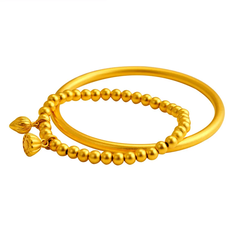 Women Fade Resistant Sand Gold Bangle Double Joy Design Long Lasting Color Bridal Fashion Jewelry