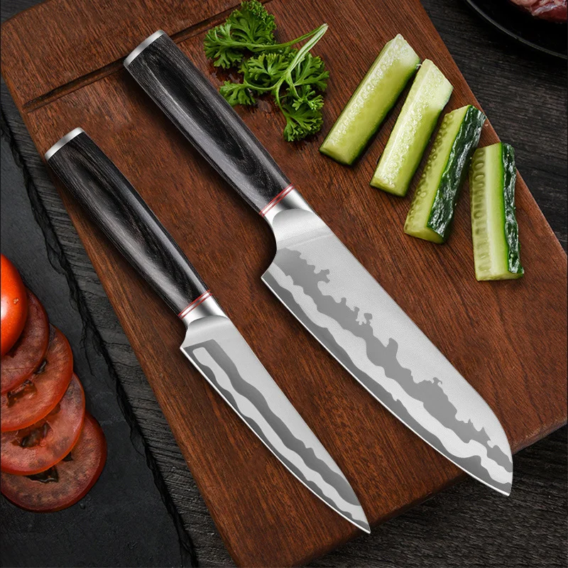 Stainless Steel Kitchen Knife Hammered Meat Cleaver Forging Chef Butcher Knife Skinning Slicing Wooden Handle BBQ Tools