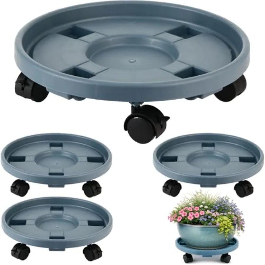

Набор из 4-х очень больших пластиковых подставок для растений 17,3 дюйма с колесами и фиксаторами, тележка для цветочных горшков на колесиках