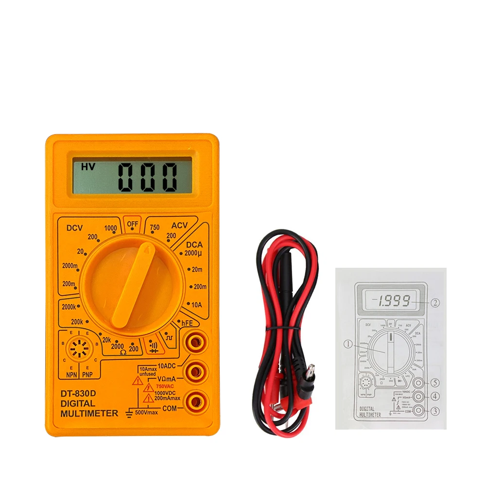 DT-830 Digital Multimeter Buzzer Square Wave Output Voltage Ampere Ohm Tester Probe DC AC LCD Overload protection DT-830B 830D