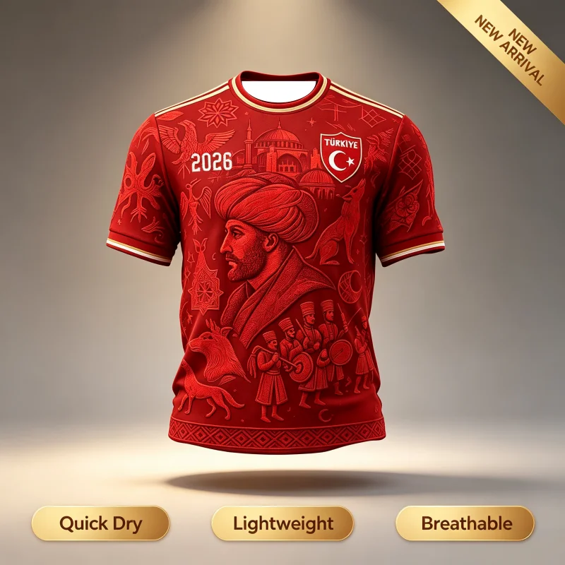 2026 New Quick Drying Türkiye 3D Print Theme Football Sports Training Fan Surrounding T-shirt for Men  Parent-child Tops