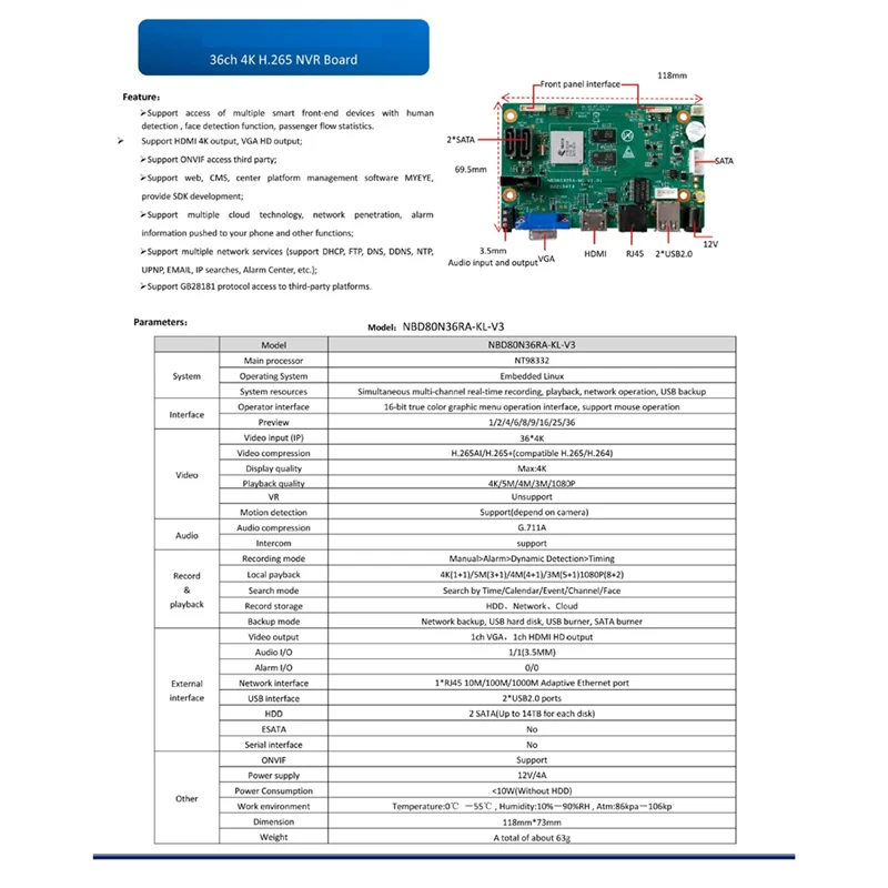 

For Xmeye 10/16/32CH 4K NVR Module Support Face Detection Humanoid Detection HD Output For Xmeye App Mobile Monitoring Durable