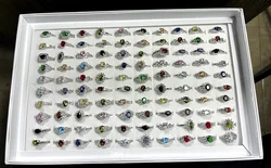 200Pcs Fashion Multicolor Zircon Crystal Silver Plated Ring For Feminine Women Jewelry Bulks Rings Lots LR4216