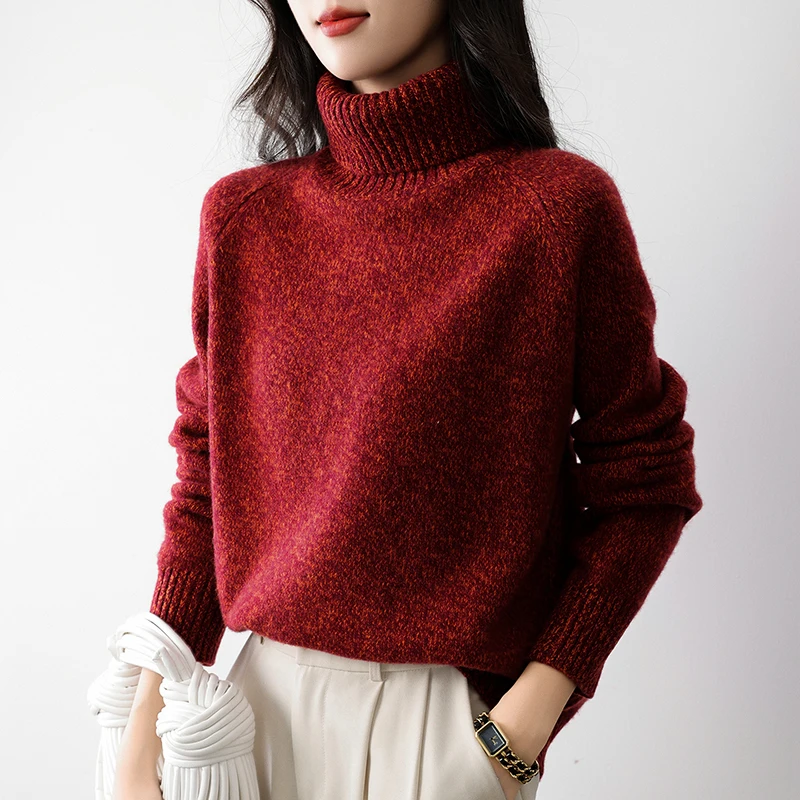 الخريف والشتاء جديد 100% غزل الصوف السلحفاة الرقبة ملابس خارجية فضفاضة سميكة الدافئة متماسكة قاع قميص