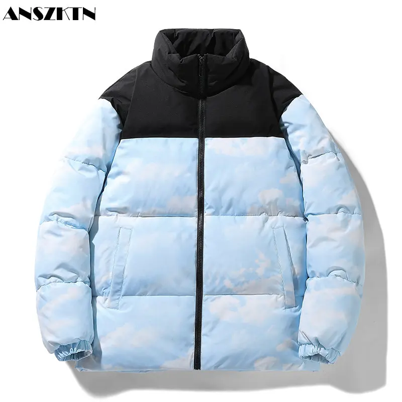 ANSZKTNWinter new fashion brand camouflage stand collar cotton jacket jacket men's and women's white duck down jacket short two