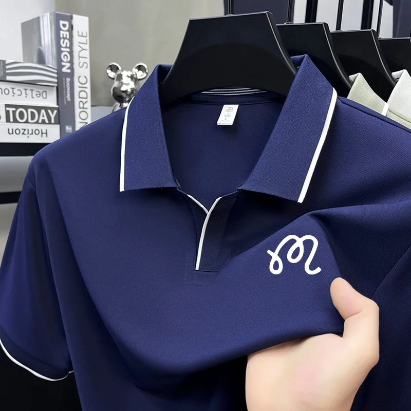 Neues Herren-Poloshirt mit Original-Print in Unifarbe, Sommer-Komfort, Kurzarm, Revers-T-Shirt, Luxuriöse Business-Casual-Herrenbekleidung – Detail 13