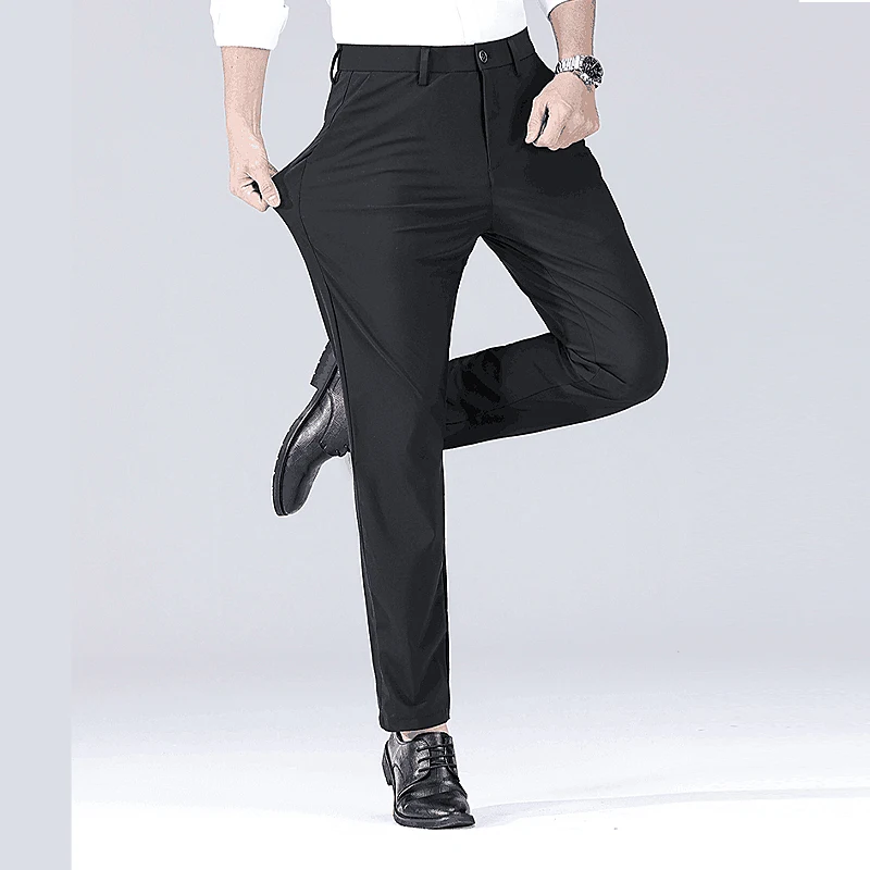 Men\'s smart casual pants elastic sports, men\'s quick drying pants spring and autumn straight leg office black work pants