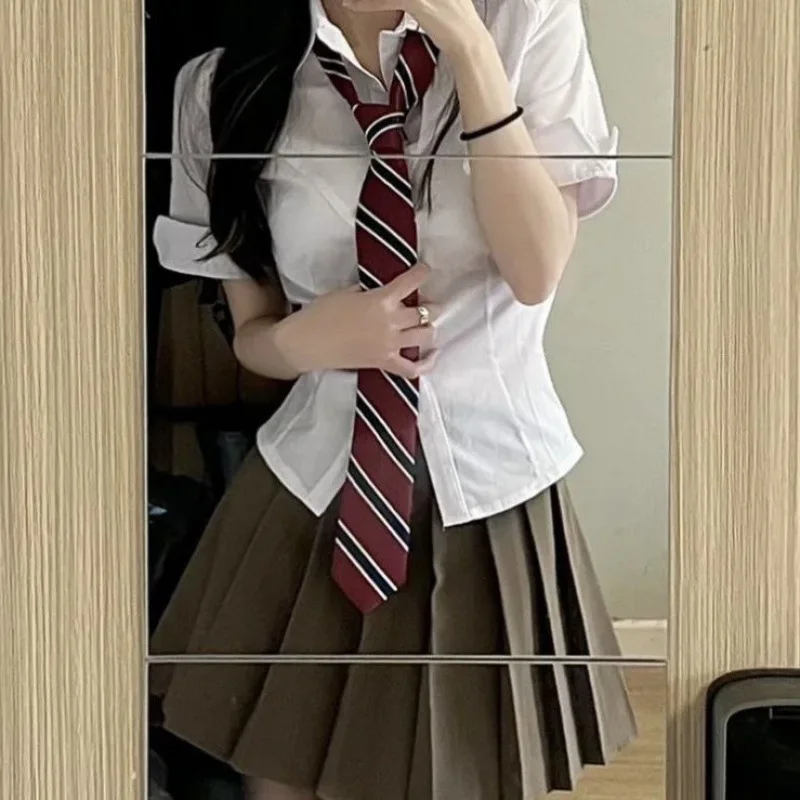 Jk Uniform Koreaanse Slim Fit Taille Shirt Dames Lente College Stijl Plooirok Set Top Half Jurk School Uniform Jk Outfits