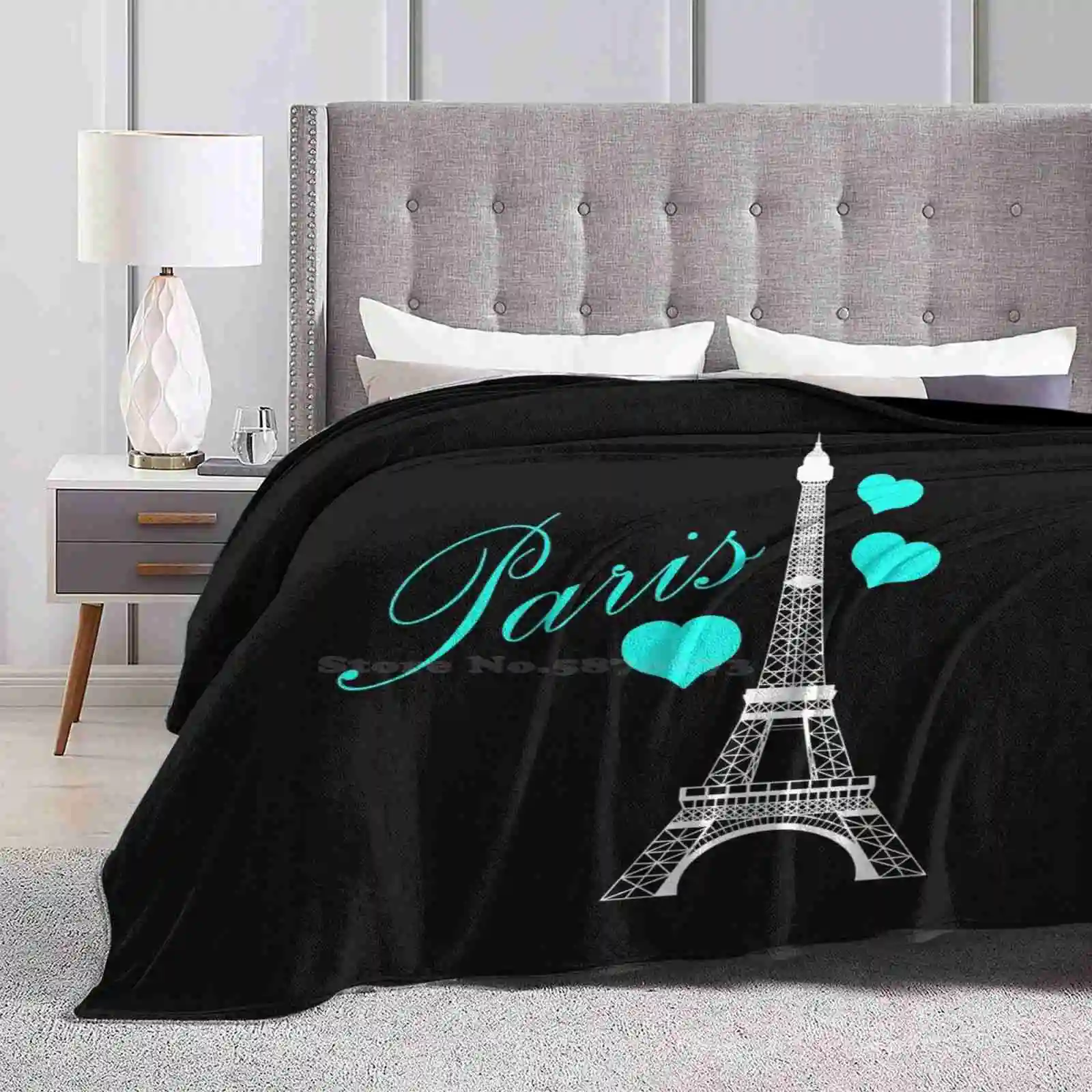 Teal & Black Eiffel Tower Paris France Super Warm Soft Blankets Throw On Sofa/Bed/Travel Parisian Paris France Eiffel Tower