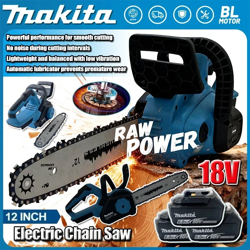 Makita 12Inch Brushless Electric Chain Saw 1500W Cordless Pruning Woodworking Power Tool Handheld Garden Cutter For 18V Battery