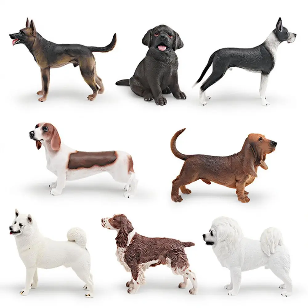 Lifelike Pet Dog Figures Plastic Animal Collection German Shepherd Shiba Inu Tibetan Mastiff Great Dane Basset Hound Table Decor