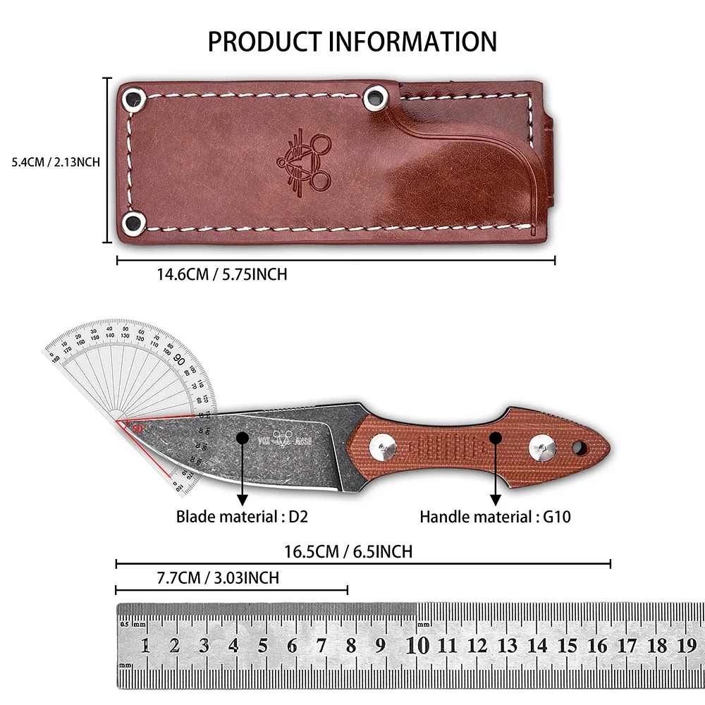 GMF3 Outdoor Backpacking Fixed Blade Knife G10 Handle Wilderness Exploration Fishing Trip Portable EDC Hand Utility Cutting Tool