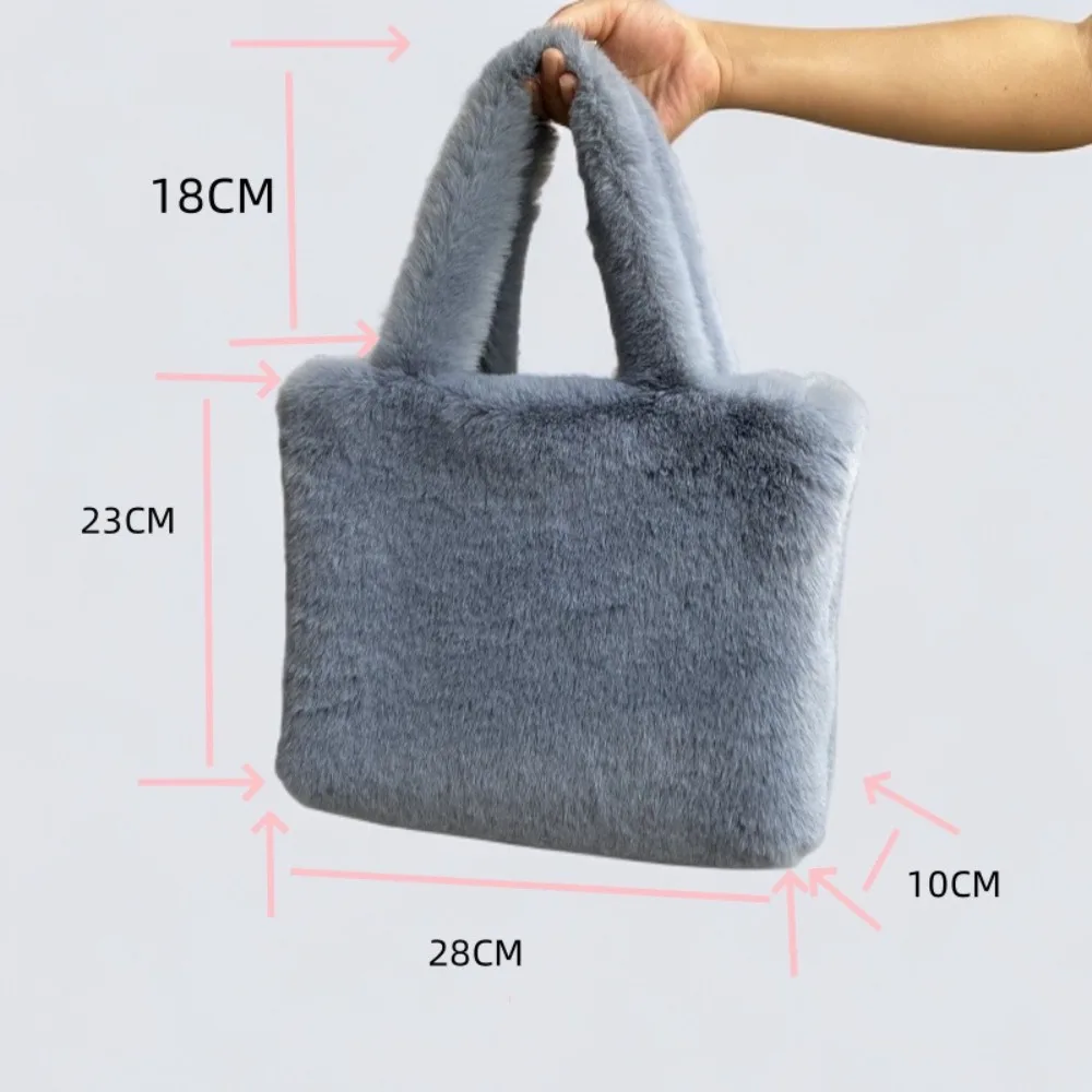 New Large Capacity Plush Handbag Casual Solid Color Underarm Bag Portable Cosmetic Organizer Gift