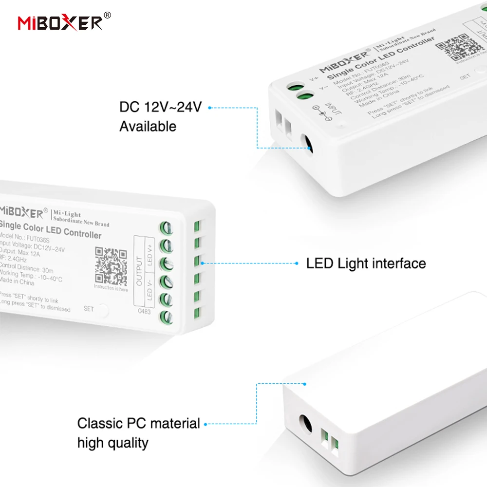 Miboxer FUT035S FUT036S FUT037S FUT038S FUT039S 2.4GHz LED Controller Dimmer For Single/Dual color RGB RGBW RGB+CCT Strip Light