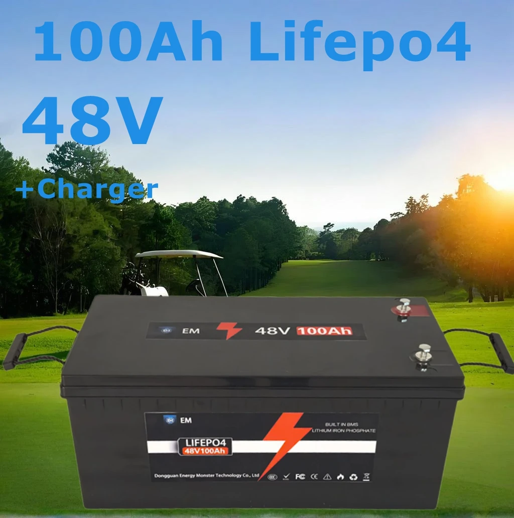 

lithium JN 48v 100AH lifepo4 battery with BMS for tricycle golf cart inverter Solar energy storage scooter +58.4V 10A charger