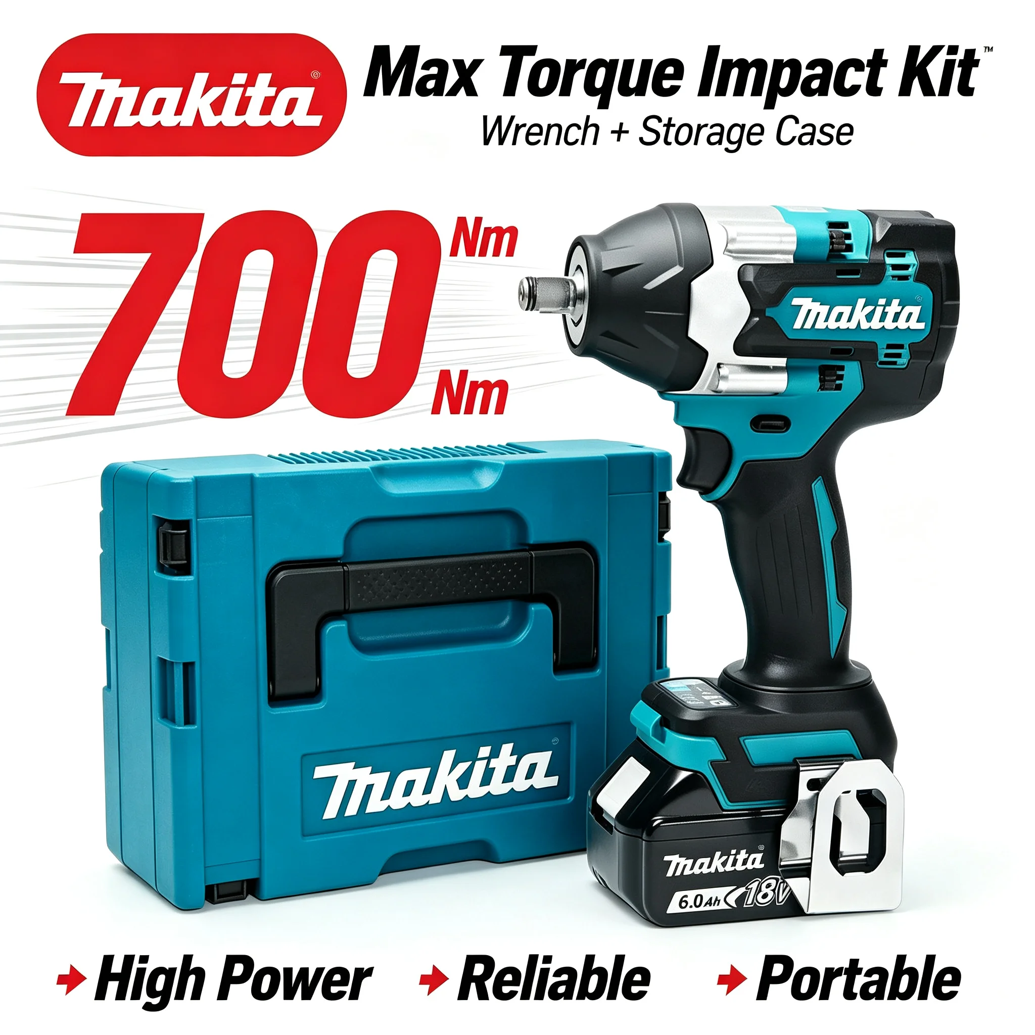 700 Nm elektrischer Schlagschrauber mit automatischer Abschaltung, Makita DTW700, 18 V, bürstenlos, kabellos, variable Geschwindigkeit, langlebig, hohe Effizienz, batteriebetrieben