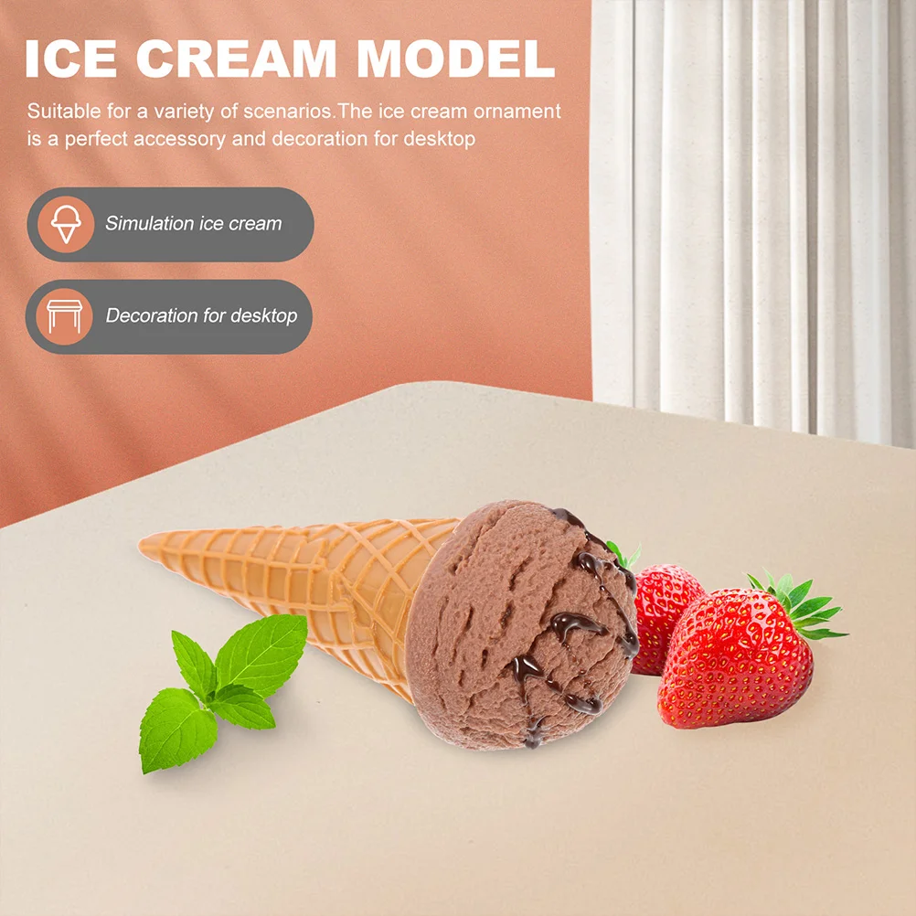 2 Pcs Simulation Ice Cream Ice-cream Tabletop Decor Small Fake Realistic Dessert PVC Cone Photoing Child Multi-function Model