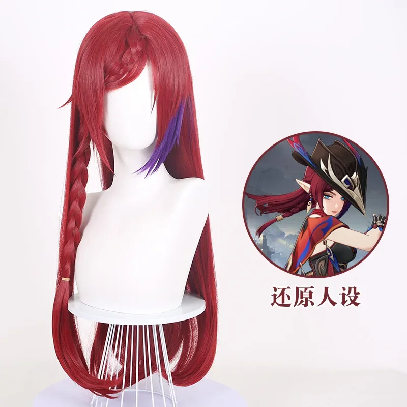 In Stock Anime Genshin Impact Chasca Cosplay Wig Long Dark red Hair Halloween party role-playing props