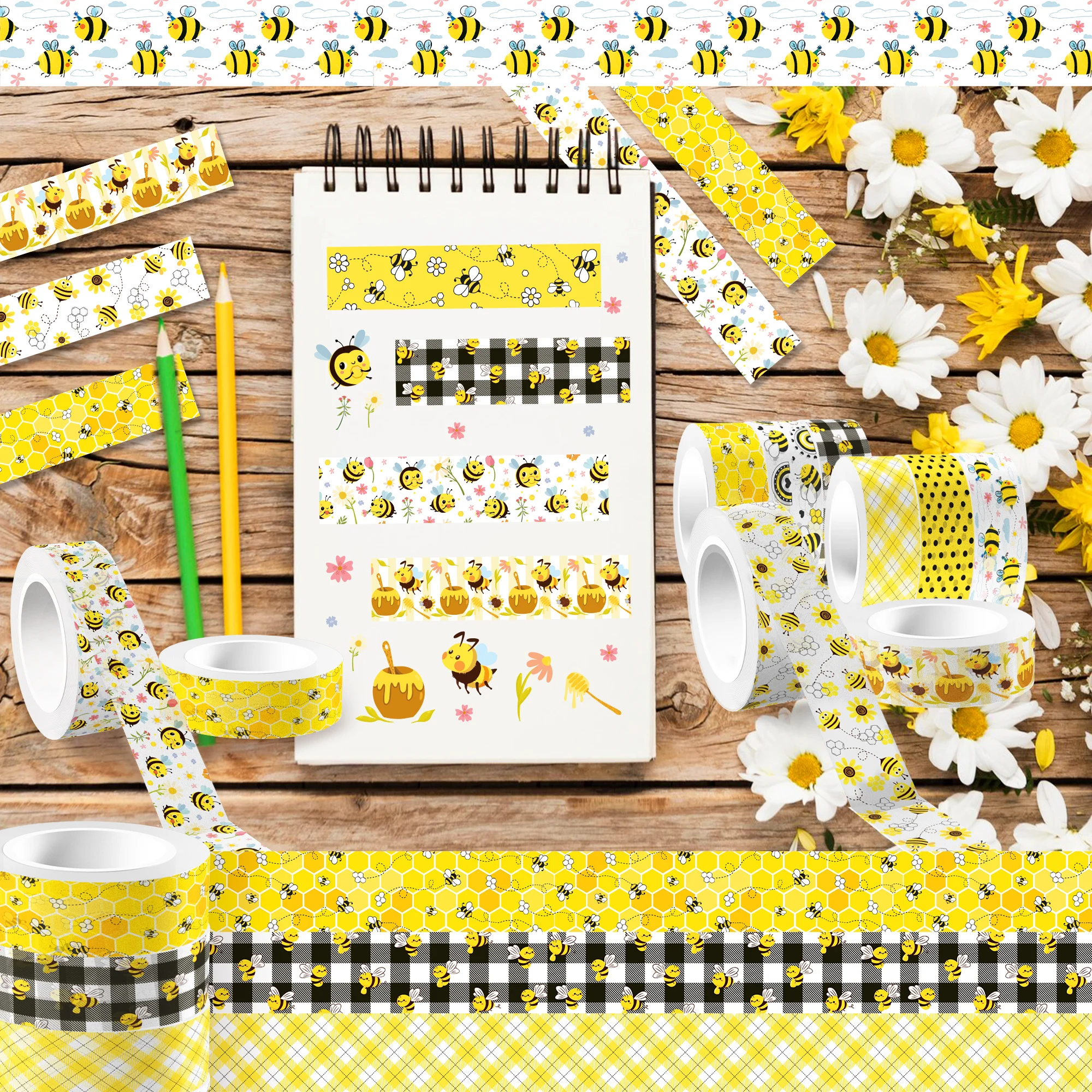 Cartoon Honey Bee Sunflower Craft Paper Pads Cutting Dies and Washi Tape Label Art Background Origami Scrapbooking Card Making