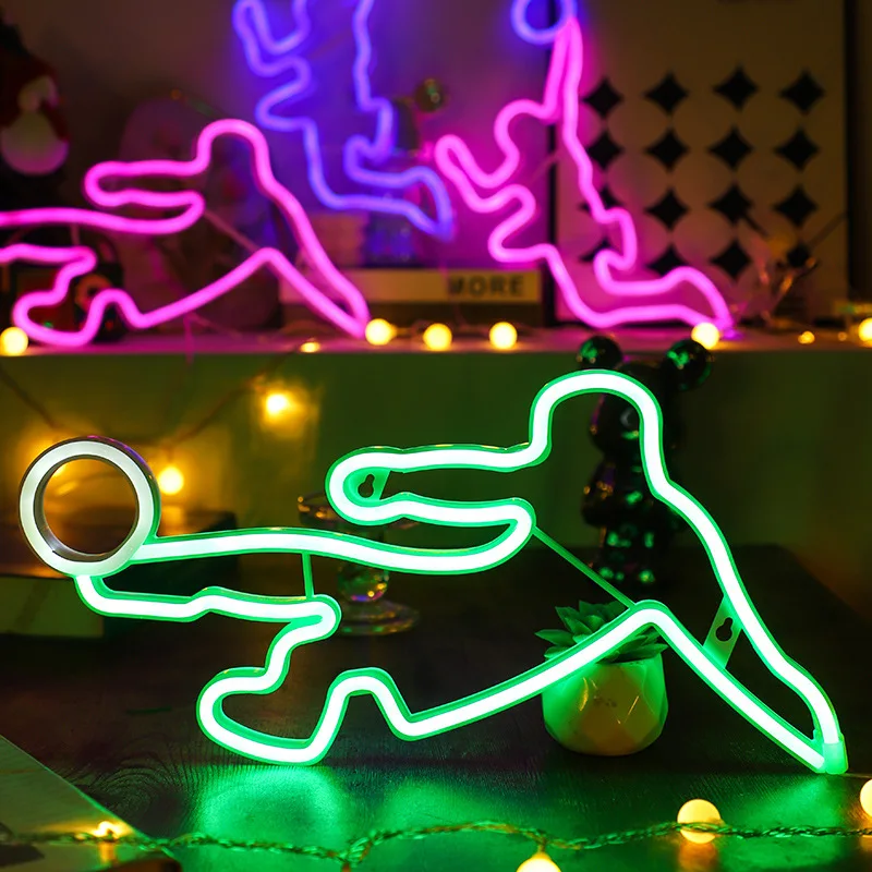 Fußballspieler-LED-Neonschild, Sport-Fußball-Neonlicht Wanddekoration, USB- und Batteriebetriebene Neonlampe für Schlafzimmer und Spielzimmer – Detail 1