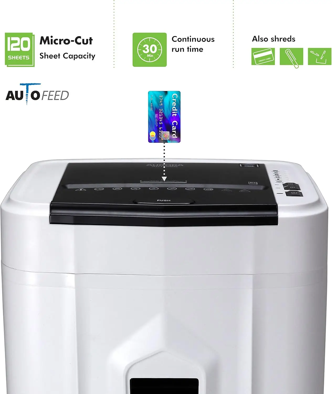 AU120MB 120-Sheet Auto Feed High Security Micro-Cut Paper Shredder / 30 Minutes (White/Black)