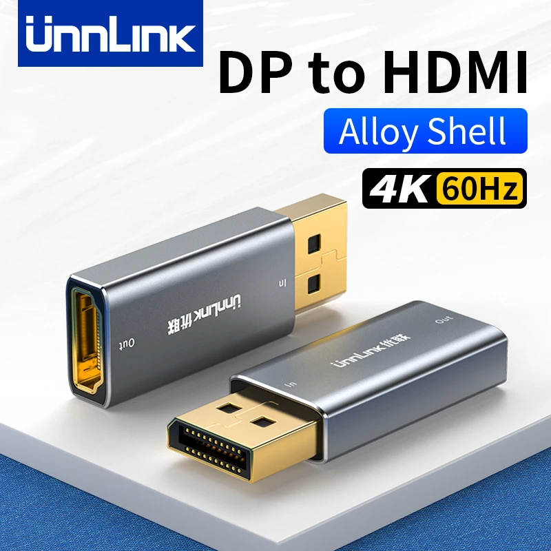 Unnlink 4K DisplayPort to HDMI Adapter DP Male to Female HDMI Converter for Graphics Card PC Laptop to HD TV Monitor Projector