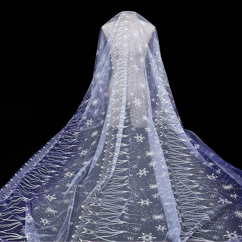 

White Snowflake Mesh Fabric Fluffy Princess Dress Antique Tang Cloak Toy Gradual Change Rainbow Mesh Fabric