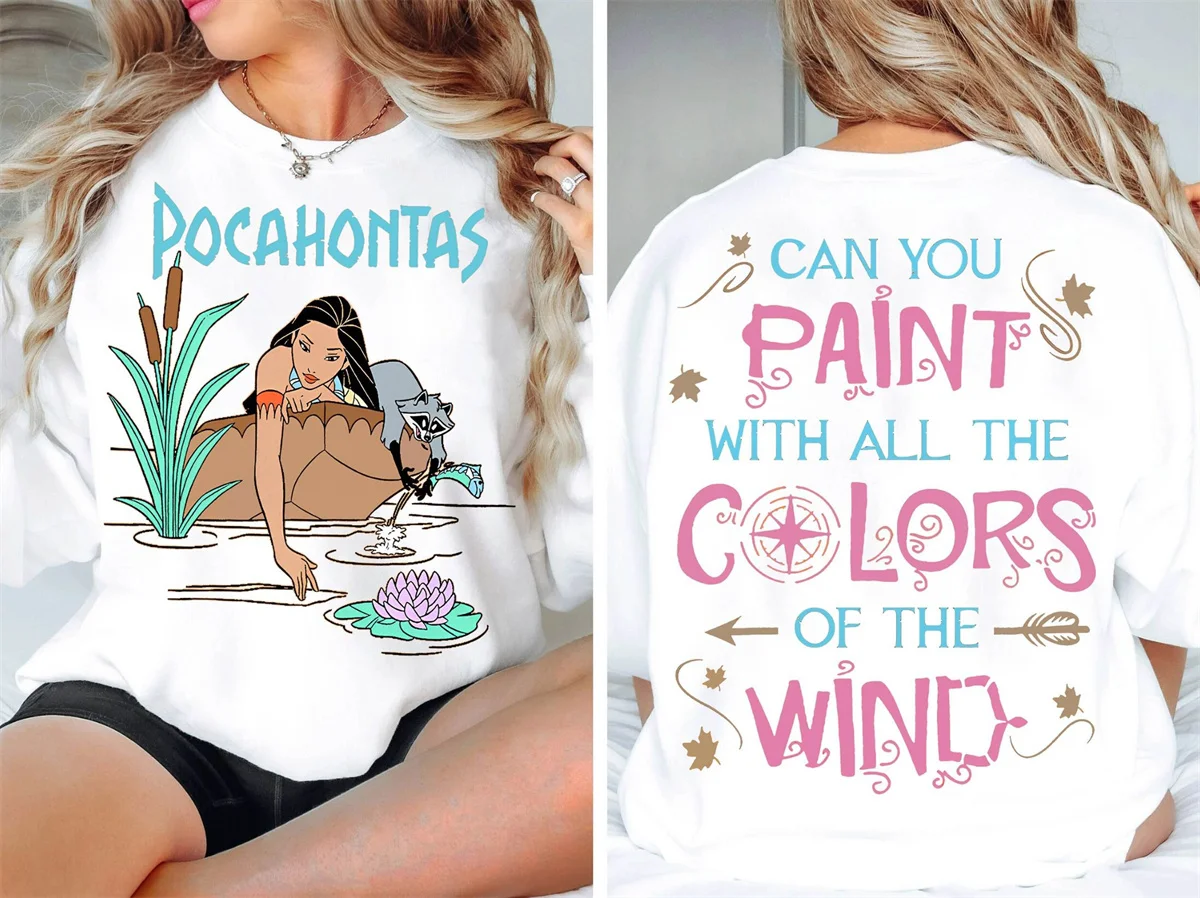 両面ポカホンタス ミーコ アフタヌーン ドリーミング 風の色 ディズニー プリンセス 友人旅行 コットン Tシャツ 夏 レディース トップス