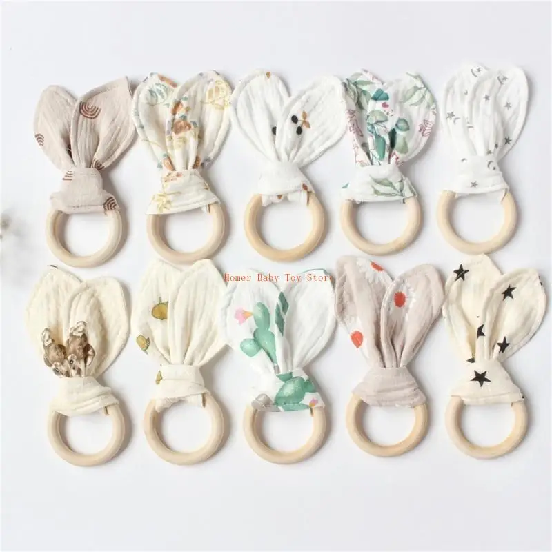 

J0PF Crinkle Rabbit Ears Teethers for Baby Rabbit Ears Teething Rings Toy
