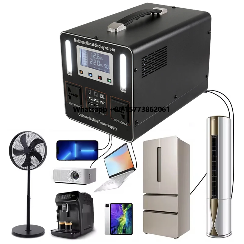 

Портативная электростанция 1000 Вт для кемпинга на открытом воздухе, LiFePO4 аккумулятор 1100 Вт·ч, аварийный солнечный генератор для дома и автофургона