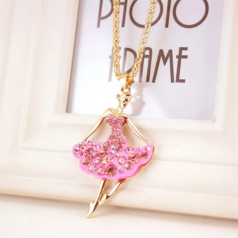 Novelty Ballet Ballerina Dancer Girl Long Necklaces & beautiful Pendants Souvenir Gift Women Crystal Jewelry X606