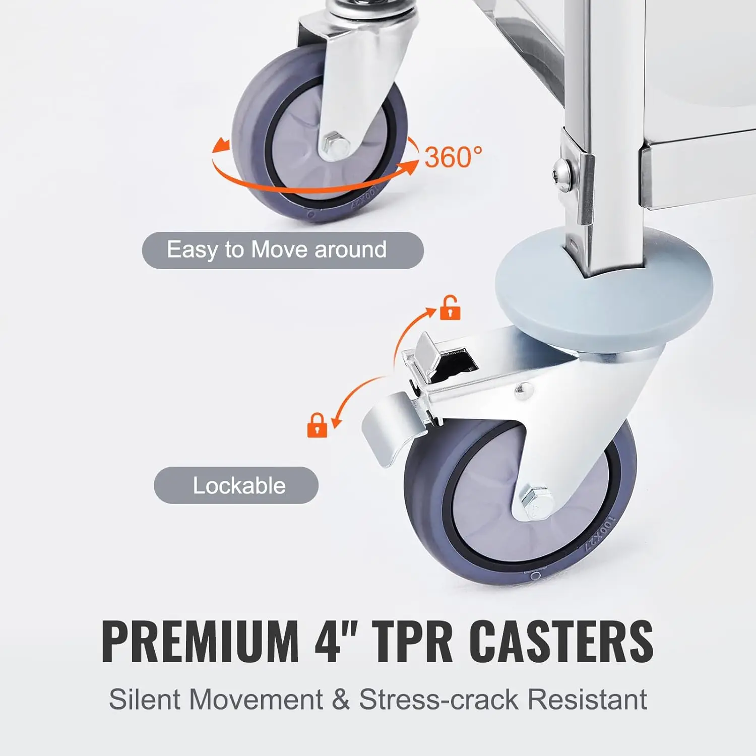 Stainless Steel Cart, 3 Layers Lab Utility Cart 400 lbs Weight Capacity, Medical Cart with Lockable Universal Wheels, for Lab, C