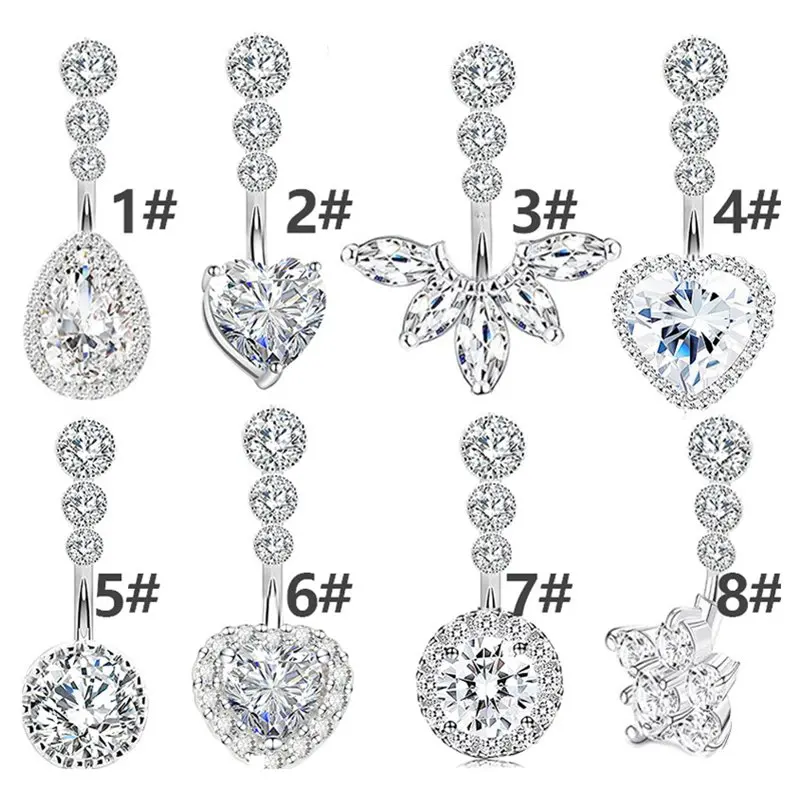 1PC Crystal Belly Button Rings Surgical Steel Heart Navel Piercing Sexy Flower Belly Rings Body Piercing Ombligo Navel Rings