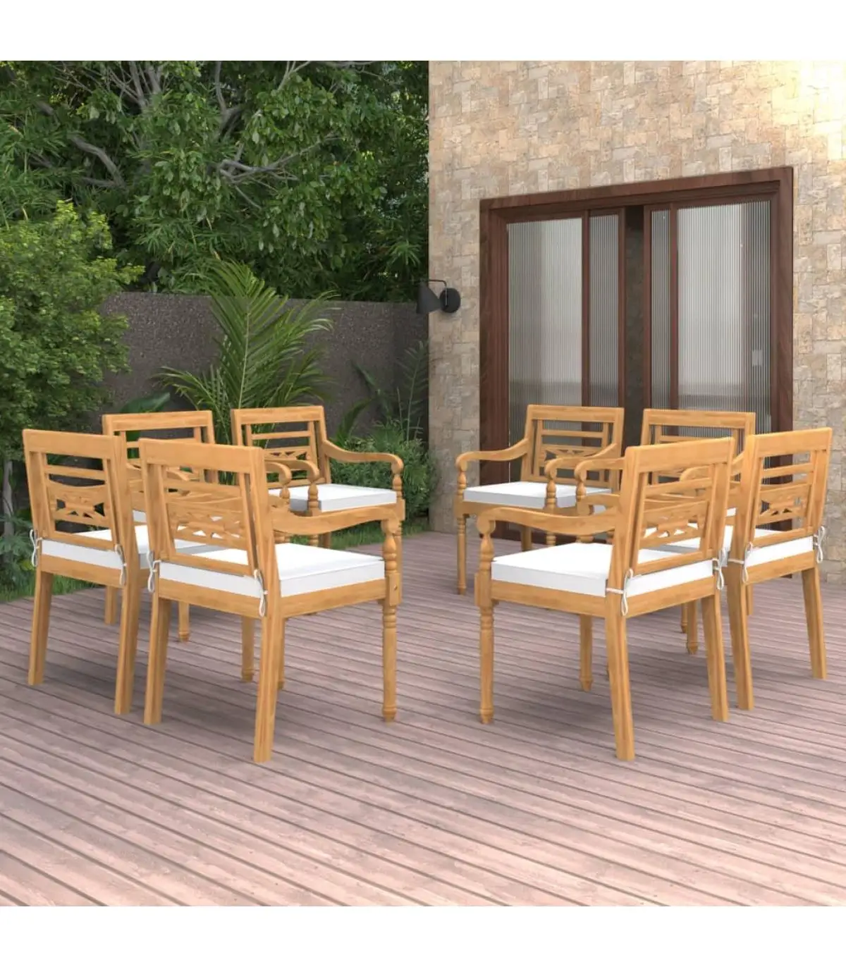 Garden chairs Batavia chairs with cushions 8 PCs solid teak wood