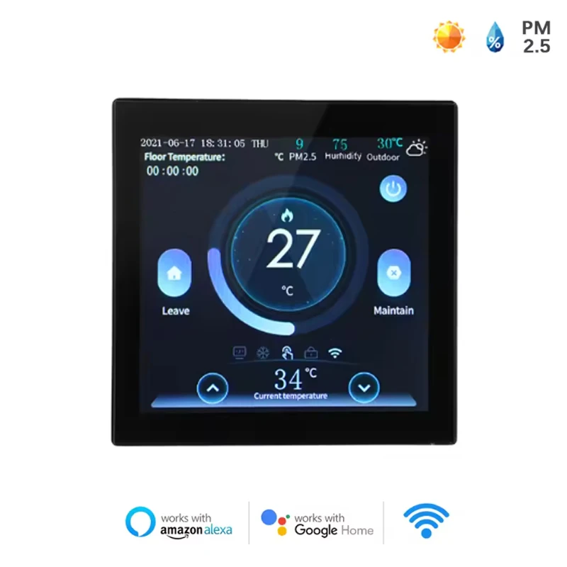 WiFi Smart Thermostat with CO2 and Humidity Sensor Temperature Controller Work for Electric Floor Heating Water/Gas Boiler