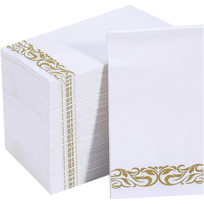 200 Pack Paper Napkins, Disposable 3-ply Dinner, Absorbent, Party, Wedding Napkins for Kitchen, Parties, Dinners or Events(Gold)